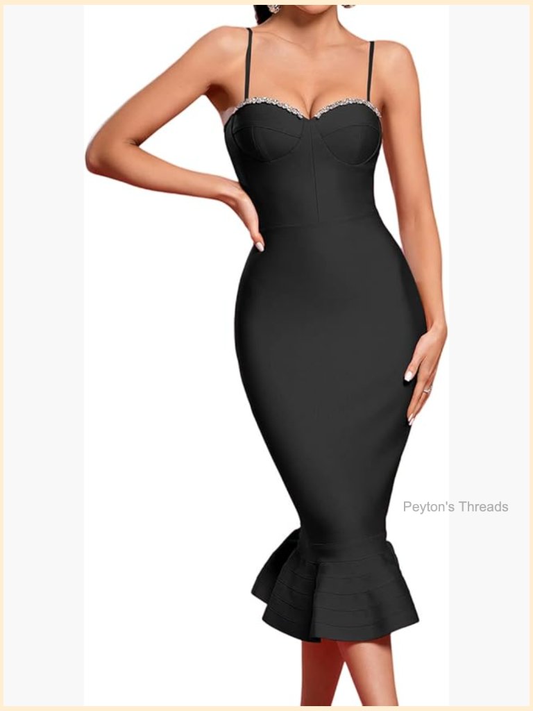 Mermaid Sleeveless Rhinestone Bodycon Party Club Midi Bandage Dress